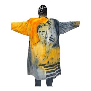 VTG 90's I’m no walking canvas Carole Waller painted long Vintage velvet coat XL